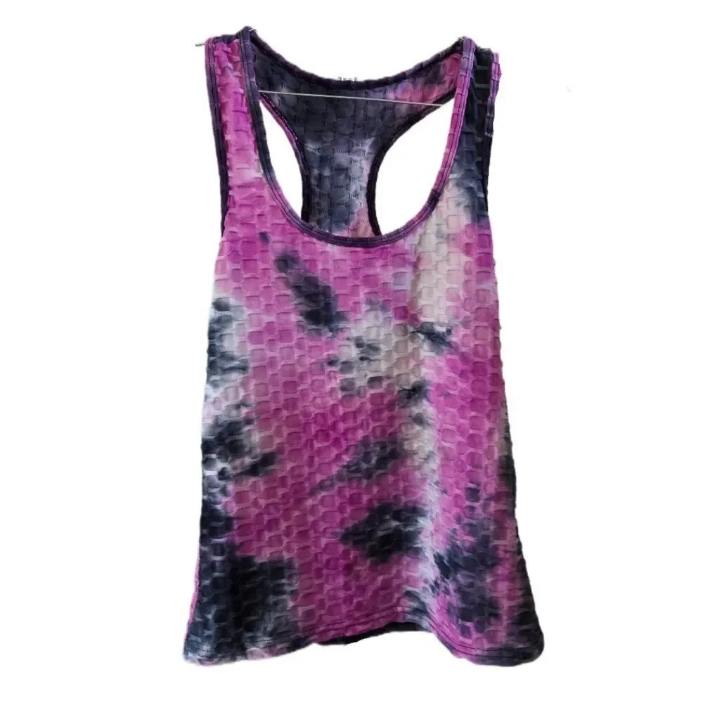 Women's 3 Piece Pink/Gray/Purple Tie Dye Honeycomb Active Wear Set Size S/M - Picture 2 of 8